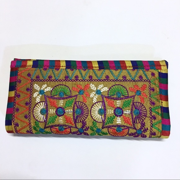 Handmade Handbags - Vintage hippie boho embroidered large wallet